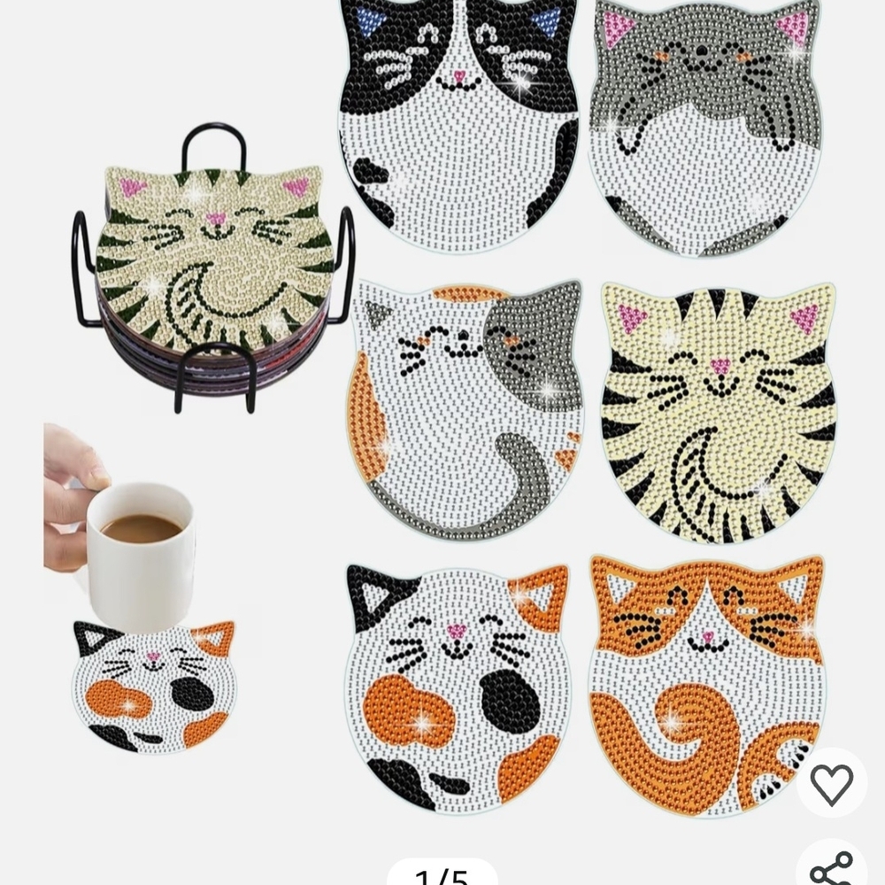 Diamond Art Cat Coaster Set